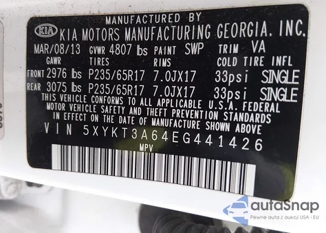 2014 Kia Sorento Lx z USA, uszkodzony, nr VIN 5XYKT3A64EG441426